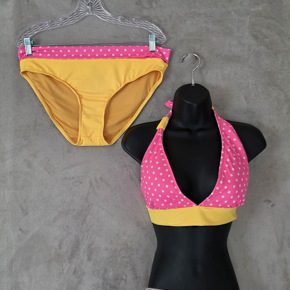 Ujena Bathing Suit Set Sz L Pink Polka Dot Set